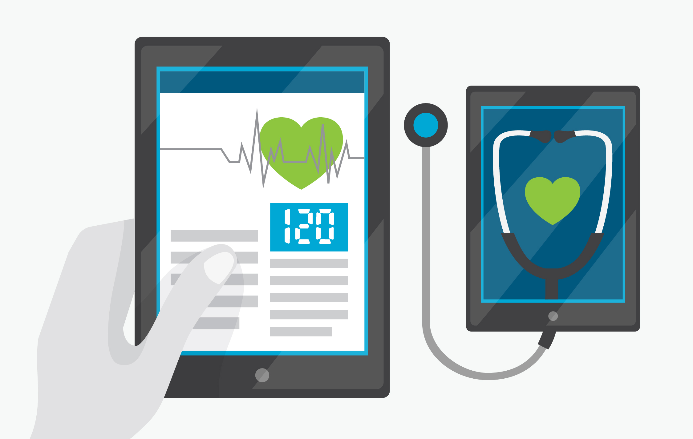 tablet with health info and stethoscope